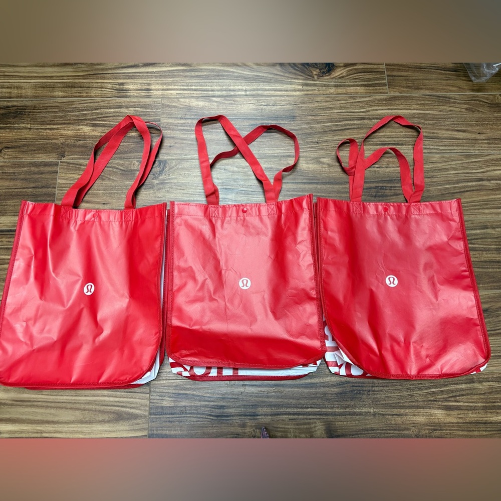 Lululemon lot of 3 large red & white shopping tote bags, new